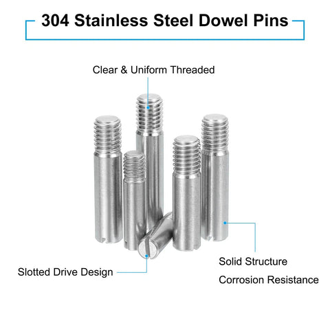 10 Pack M10 X 35 mm Slotted Cylindrical Pins 304 Stainless Steel External Thread Dowel Locating Pins, featuring slotted drive design.