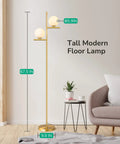 67.5 Inch Mid Century Modern Globe Floor Lamp With Dimmable LED Brightness, Gold Brass Finish, in living room setting