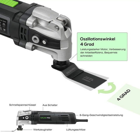 Heavy Duty Pro Grade Oscillating Multi Tool Kit with 6 Variable Speeds 3.5A Quick Clamp System Change 30 Accessories, tool close-up