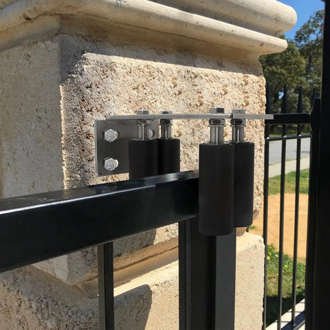 Universal L Bracket Gate Guide Roller Set With Four Nylon Rollers For Sliding Gates 4 Inch Size Adjustable Mounting Bracket