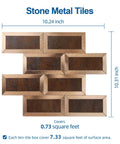Peel And Stick Kitchen Backsplash Tiles Set 10.24 By 10.31 Inches, Copper finish, sample pack dimensions and area coverage.
