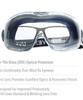 Stealth OTG Safety Goggles With Clear HydroShield Anti Fog Lens And Fabric Headband, Prescription Friendly Over Glasses Design.