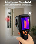 Handheld Thermal Imaging Camera With 320x240 Super Resolution And 25Hz Refresh Rate For Quick Moisture Checks, held by a person next to an electrical panel.
