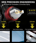 Pro Level HVLP Air Spray Gun Kit With 1.4 1.7 And 2.0Mm Nozzles showing precision nozzle with size markings.