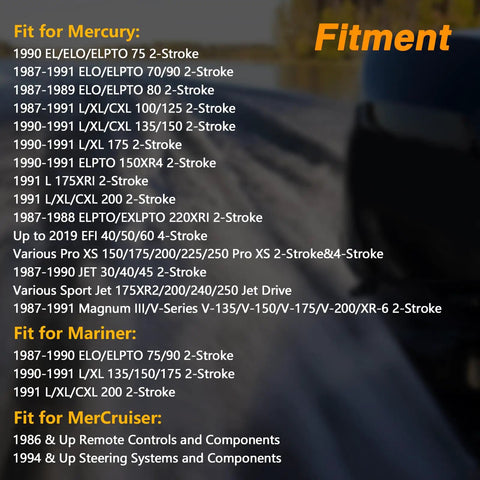 Fitment chart for Throttle Lever Linkage Swivel Bushings 2 Pack, compatibility with Mercury, Mariner, and MerCruiser systems.