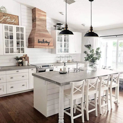 Dope Black Industrial Pendant Lights 3 Pack, Barn Shade Bar Kitchen Island Lighting in modern white kitchen setting