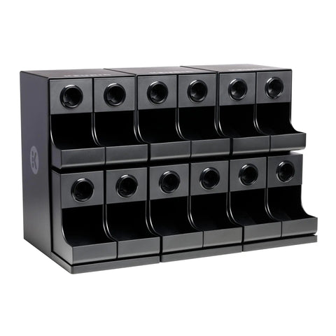 Front view of 12 Count Modular Merchandiser for Coffee Stations with Slim Space Saving Design and Easy Access Dispense Bin