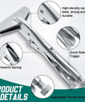 Close-up details of Two Pack 8 Inch And 10 Inch Locking Sheet Metal Pliers Set, showing carbon steel construction and adjustable features.