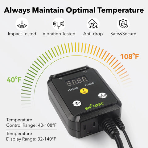 Digital Reptile Thermostat Temperature Controller For Heat Mat 40-108 F 1000W ETL Listed Easy Three Button Setup Plug And Play For Seed Starting Germination Greenhouse Incubator Brooder Brewing And Reptile Tanks