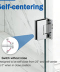 Hella Sturdy Brass Shower Door Hinges For Bathroom Glass shown in self-centering position with 90-degree pivot action, chrome finish.