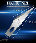 Diagram showing dimensions of 100 Pack Exacto Knife Blades Number 11 Replacement Blades With Storage Box For Crafting Scrapbooking Stenciling Hobbies And Precise Cutting Projects For Diyers