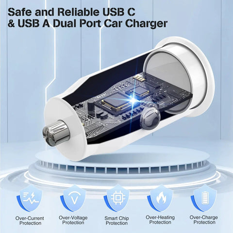 Internal view of 48W USB C Car Charger With Dual USB Ports Fast Charge For iPhone 17 16 15 Series Pro Max Air iPad Samsung
