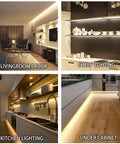 32.8 Ft Dimmable LED Under Cabinet Lighting Kit With 2 Rolls Of 16.4 Ft Each, 600 LEDs installed in various room settings