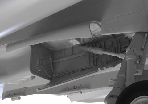 Detailed view of landing gear on SEPECAT Jaguar 1/48 Scale Model Kit GR.1A - Plastic Aircraft Kit For Builders And Hobbyists, Highly Detailed