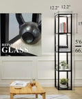 66 Inch Glass Dimmable LED Floor Lamp With Shelves For Bedroom And Living Room showing dimensions and reinforced glass detail.