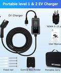 Level 1 And Level 2 EV Charger With 25 Feet Cable, 16A, 110-240V, Adjustable Current, NEMA 6-20 Plug And 5-15 Adapter, SAE J1772