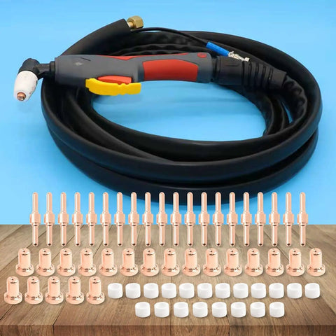60 Pcs Plasma Cutting Consumables For Pt31 Torch Compatible With Cut40 Cut50 Units Featuring High Conductivity Copper Parts and nozzles.