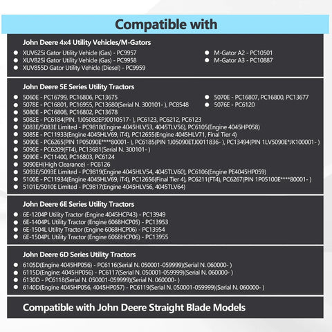 Image showing compatibility list for Eight Piece Heavy Duty Suspension Bushing Kit For John Deere Gator Upper Lower Control Arm Flanged Sleeve Isolators Replaces M158746.