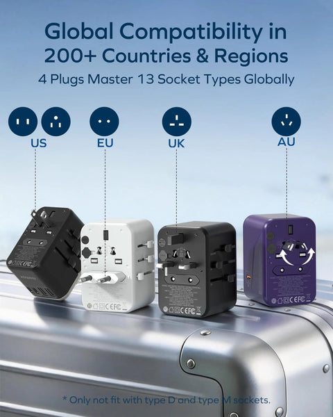 GaN 70W Travel Adapter With 3 USB C PD And 2 USB A QC Ports 6in1 Must Have Worldwide Power Outlet for UK US EU AU JP