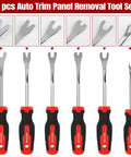 Top Shelf 6 Piece Auto Trim Removal Kit With Pivot Levers For Scratch Free Door Panel And Dashboard Extraction set of six tools showcasing steel extractors with rubber grips.