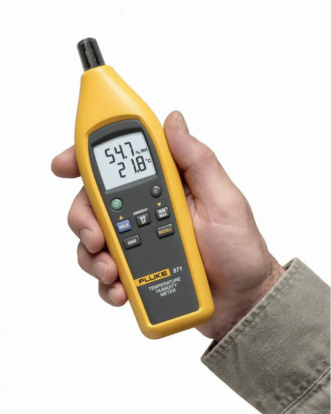 Top Dollar Digital Dual Panel Temperature Humidity Meter With No Sweat Dew Point Tracking And Snappy Capacitance Sensor Plus Tough 99 Log Memory Belt Clip Holster Kit For Fast Job Site Calibration Checks