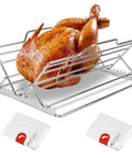 Adjustable Chicken and Turkey Roasting Rack With Foldable Stainless Steel V Shaped Stand Nonstick Surface Grill Ready 7 Height