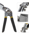 Manual Metal Bender With Straight Jaw Hand Seamer for sheet metal, featuring non-slip handle, easy grip, close-up on steel forming edge.