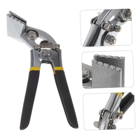 Manual Metal Bender With Straight Jaw Hand Seamer for sheet metal, featuring non-slip handle, easy grip, close-up on steel forming edge.