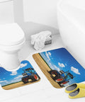 Ultra Soft Coral Velvet 2 Piece Bath Rug Set With Non Slip U Shaped Contour Toilet Mat And Fantasy Farm Tractor Print Bath Mats