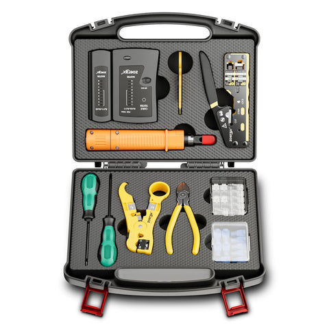 11 In 1 Pro Grade Network Tool Kit For Ethernet Cabling Pass Through Crimper RJ45 Tester Punch Down Tool Stripper Cutter