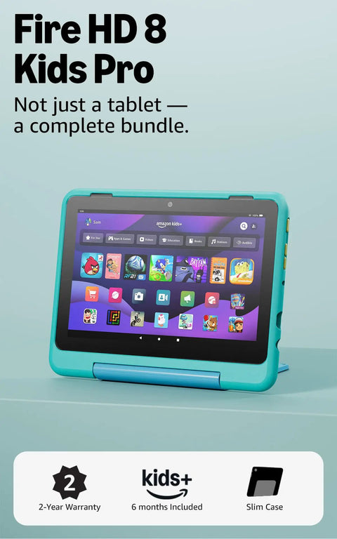 Dope Yet Durable Kids Tablet With A Snappy Eight Inch HD Display 64 GB Memory in a slim armor case with apps for kids.