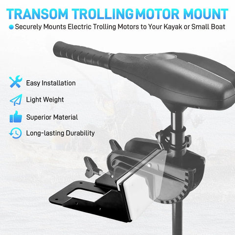 Transom Mount Kit for trolling motors, clamp-on, 3HP, 70 lbs thrust, flat-stern kayak and small boat, black, freshwater and saltwater use