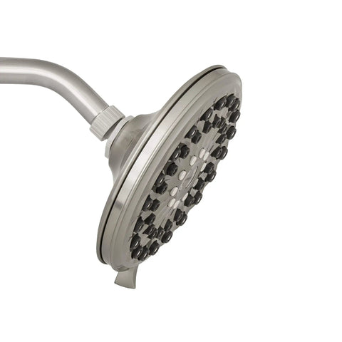Six-Mode RainFall Plus Rain Shower Head with PowerPulse Massage, brushed nickel finish, side view, XED-639E.