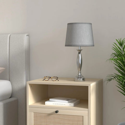 Touch Bedside Lamps Two Pack With USB C and USB A Ports, 3 Way Dimmable Nightstand Lamp in Brushed Nickel on bedroom table