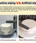 Top Shelf Buttercream Smoothing Machine With 35CM Adjustable Turntable And Thin Metal Blade To Pull Off Straight Fire Cake Decoration For Any Sized Sweet Treat Celebration, comparing machine and manual cake smoothing.