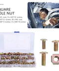 120 Piece Cage Nuts And M5 Lock Nuts Kit Carbon Steel Square Hole Nuts with screws shown in a storage box