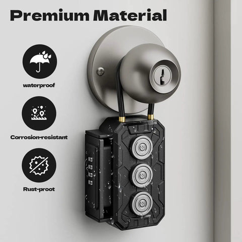 Key Lock Box With Removable Cable Shackle For Indoor Or Outdoor Use, Waterproof 4 Digit Resettable Combo mounted on door