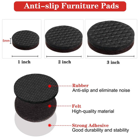 Non Slip Furniture Pads Set 38 Pcs 1 2 3 Inch Self Adhesive Rubber Feet Anti Slide Protectors for Couch Tables Chairs Beds
