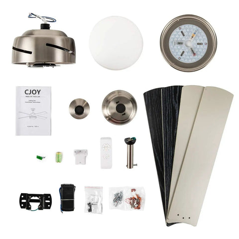 52 Inch Ceiling Fan With Lights Dope Modern Brushed Nickel Indoor Fan parts including motor, blades, and remote control