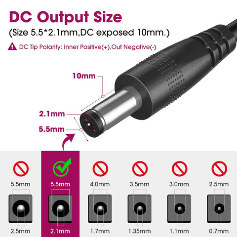 DC output size diagram for 24V LED Power Supply 60W UL Listed AC to DC Converter for LED Strip Lights and CCTV Cameras