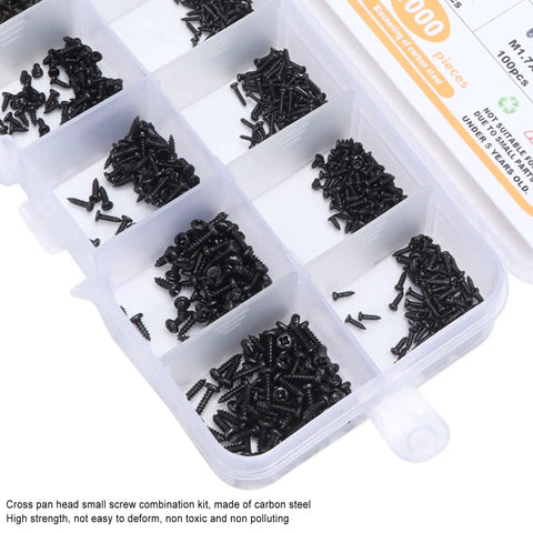 Pro Grade Heavy Duty Self Tapping Screws Set In Carbon Steel With Cross Pan Head And Deep Threads 1000 Pieces Assortment Kit