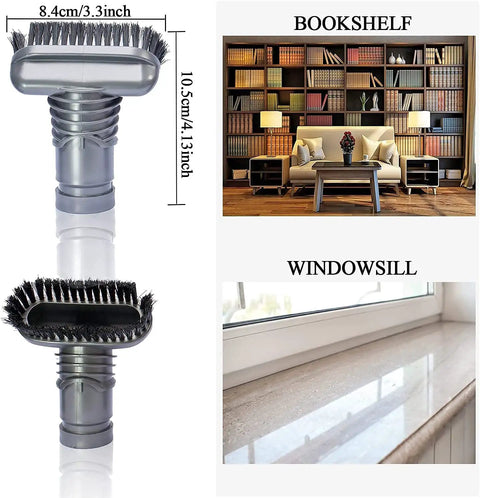 Must Have All In One Vacuum Attachment Kit with stiff bristle tool for DC58 DC59 DC65 V7 V8 V10 V11 V15 cleaning bookshelf windowsill