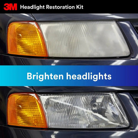 Before and after of Headlight Lens Restoration Kit 39008 usage showing clearer headlights
