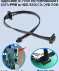 Mini ATX 6 Pin To Dual SATA Power Adapter Cable For PC Builds Lets You Power Two SATA HDDs Or SSDs From A Single Connector Seventeen Point Nine Inch Length Forty Five Point Five Centimeters Great For Upgrading Rigs. 20AWG black cable with right-angle SATA connectors