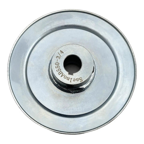 Top view of Heavy Duty Single Groove V Belt Pulley 5.5 Inch OD 3/4 Inch Bore Motor Pulley made from 1020 steel, zinc plated.