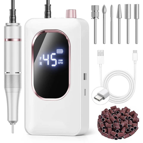 Pro Grade Electric Nail Drill 45000 RPM Cordless Nail File For Acrylic And Gel Nails Rechargeable Salon Quality Nail Drill Kit