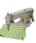 Pro Grade Leather Upholstery Sewing Machine With 110V 550W Pure Copper Motor shown with green checkered fabric
