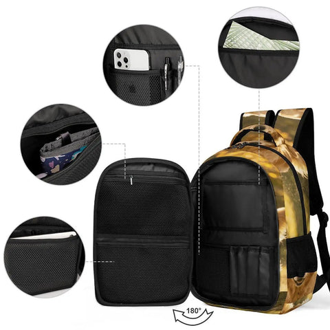 Interior pockets and compartments of Autumn Running Golden Retriever Printed Backpack For Everyday Use Unisex Large Capacity Daypack