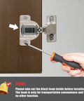 Tough As Nails Silver Cabinet Door Hinges For Standard Or Open Side Cabinets, Dead Quiet Self Closing Soft Close Hardware With No Sweat Screw On Install, 110 Degree Pivot In A Sweet Two Pack Kit being installed with screwdriver.