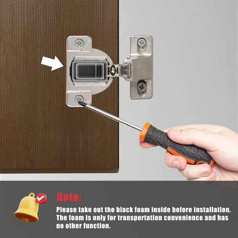 Tough As Nails Silver Cabinet Door Hinges For Standard Or Open Side Cabinets, Dead Quiet Self Closing Soft Close Hardware With No Sweat Screw On Install, 110 Degree Pivot In A Sweet Two Pack Kit being installed with screwdriver.